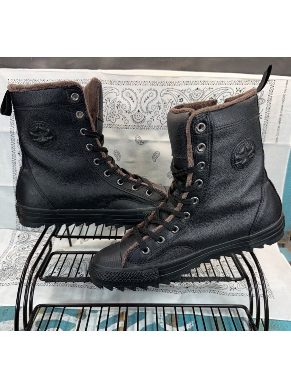 Converse Chuck Taylor Hi Hillcrest Serpa lined Black Leather Zip Boot Womans 8